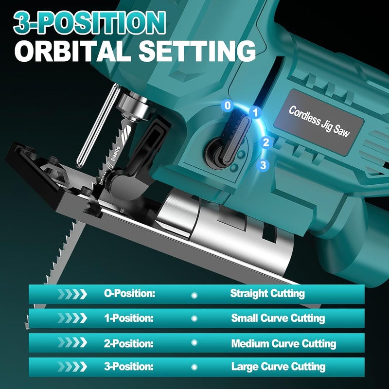 CAMXTOOL Jigsaw, Cordless Jig Saw Tool for Makita 18V Battery, Varible Speed, with LED Light, 0°-45° Bevel Cuts, 3-Position Orbital Jigsaw for Wood/PVC/Metal Cutting (Tool Only) - Image 3